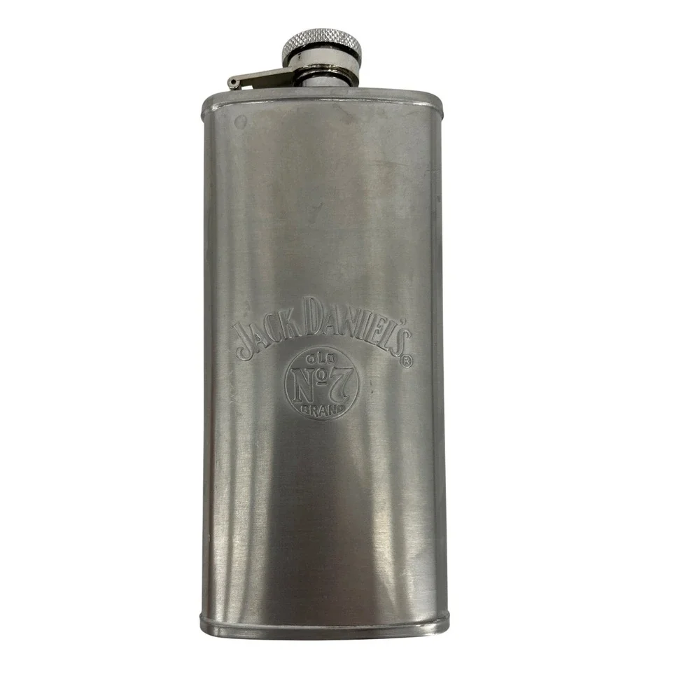 Jack Daniels Flask 5 oz Silver Excellent Stainless Steel Embossed 2002